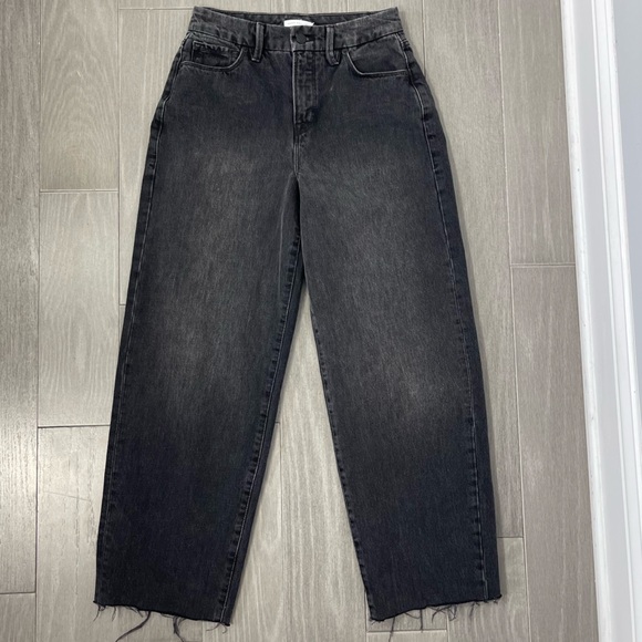 Good American 90s Trouser Jeans 25 Washed Black High Rise Vintage Retro Baggy - Picture 15 of 15